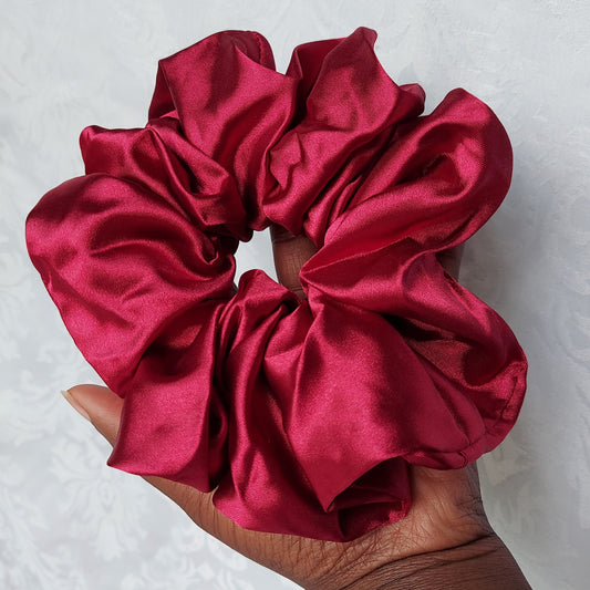 Cherry Red Satin Scrunchies.