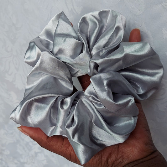 Silver Mist Satin Scrunchies.