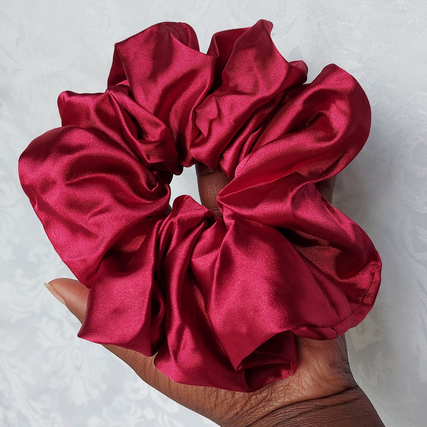 Cherry Red Satin Scrunchies.