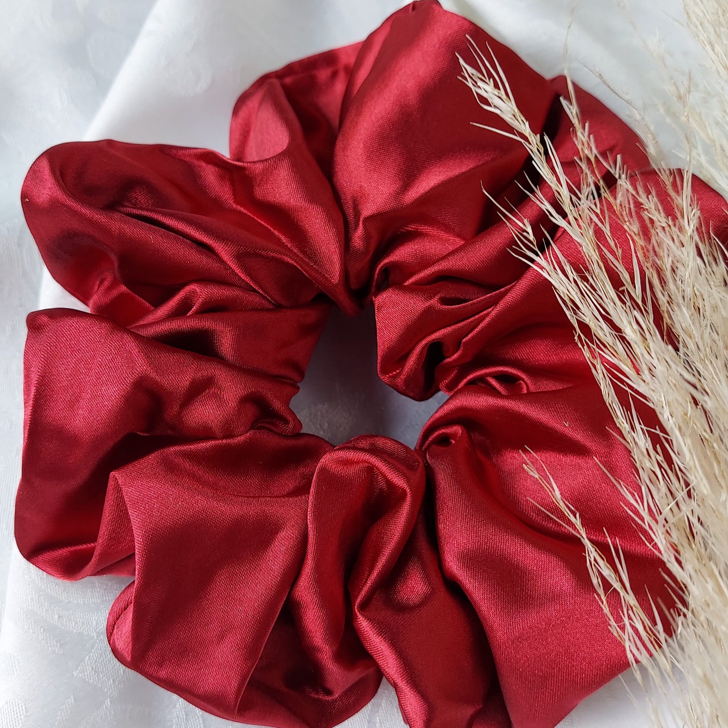 Cherry Red Satin Scrunchies.