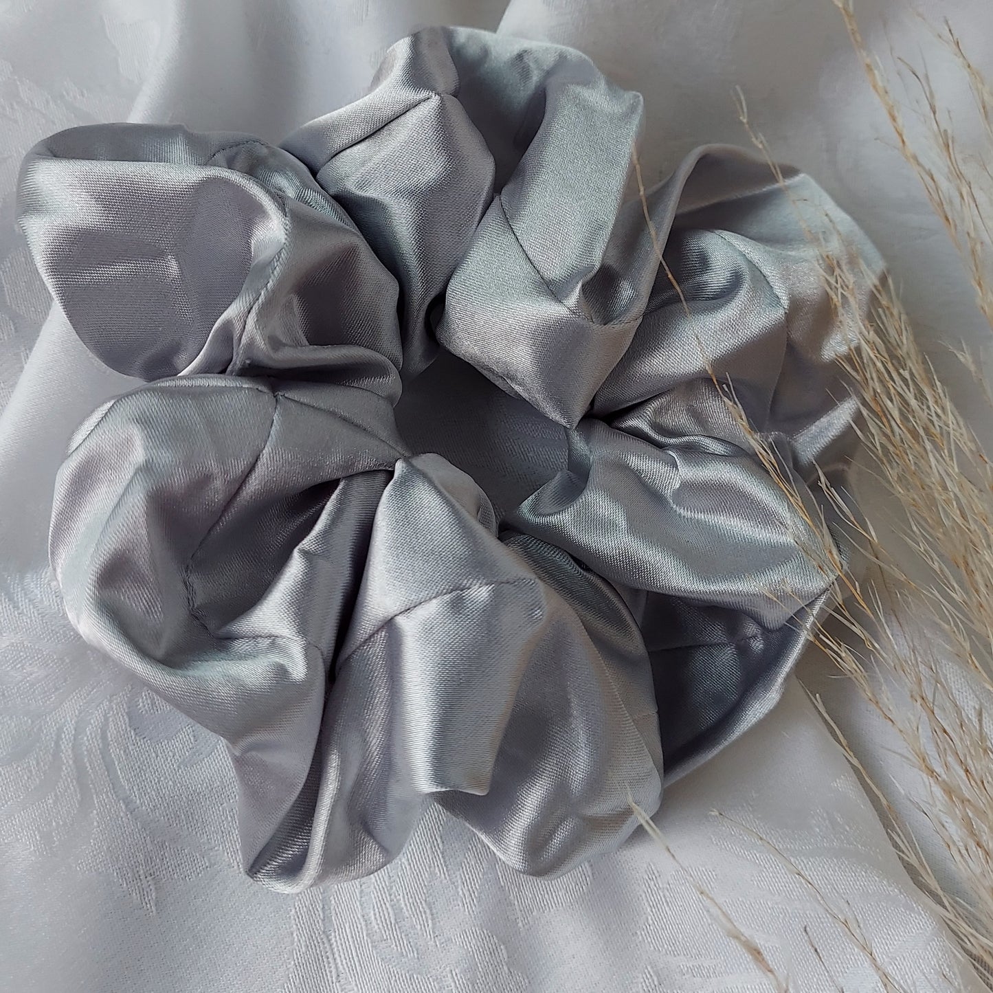 Silver Mist Satin Scrunchies.