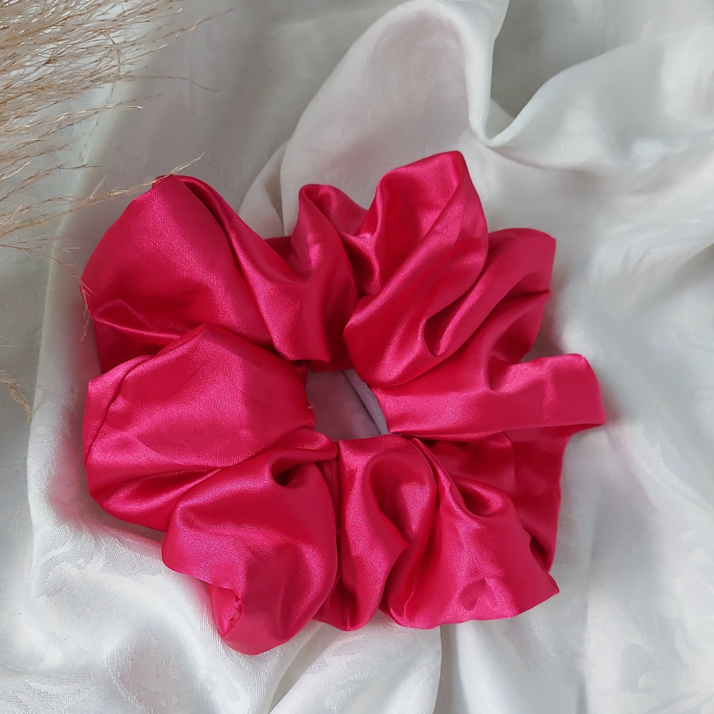 Raspberry pink Satin Scrunchies.