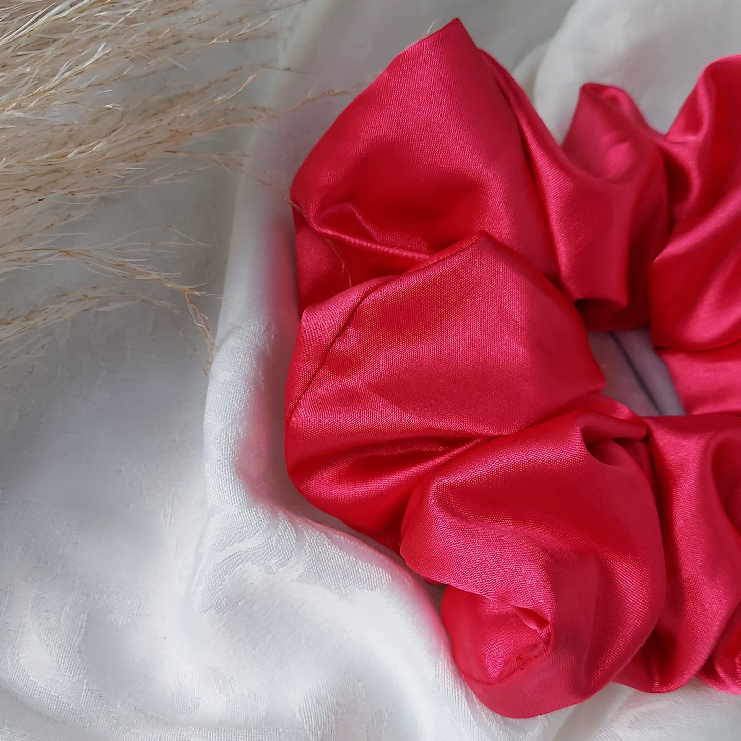 Raspberry pink Satin Scrunchies.