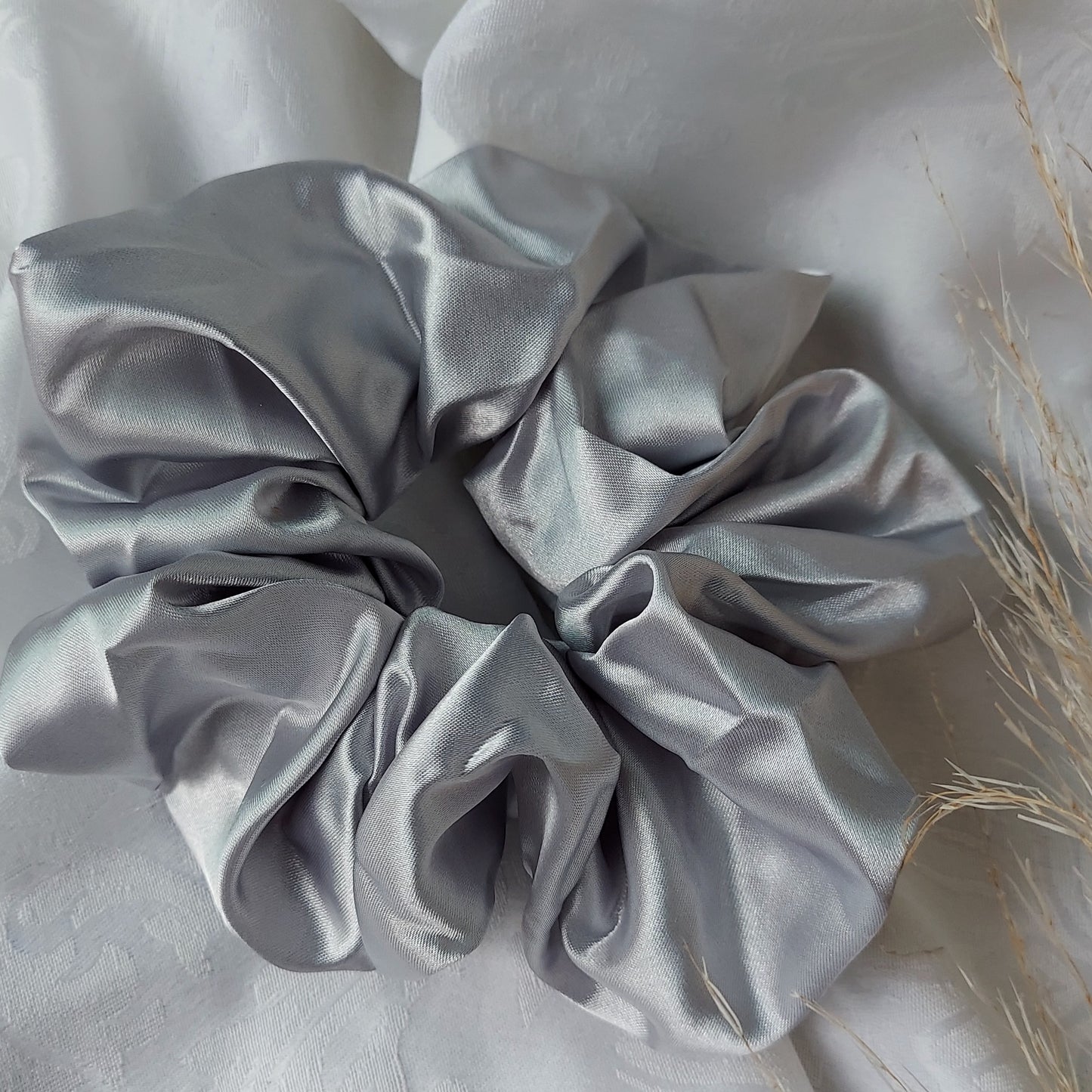Silver Mist Satin Scrunchies.