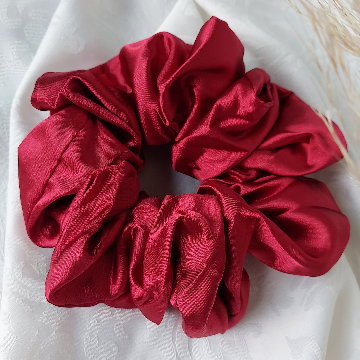 Cherry Red Satin Scrunchies.