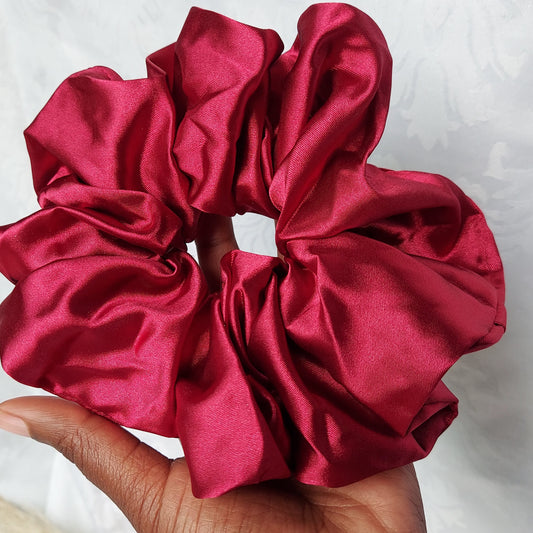 Cherry Red Satin Scrunchies.
