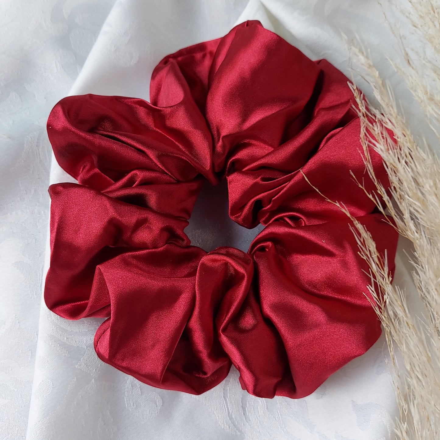 Cherry Red Satin Scrunchies.