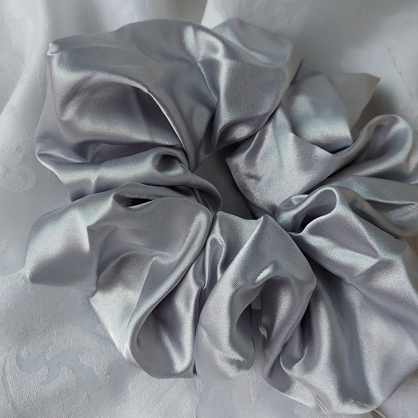 Silver Mist Satin Scrunchies.