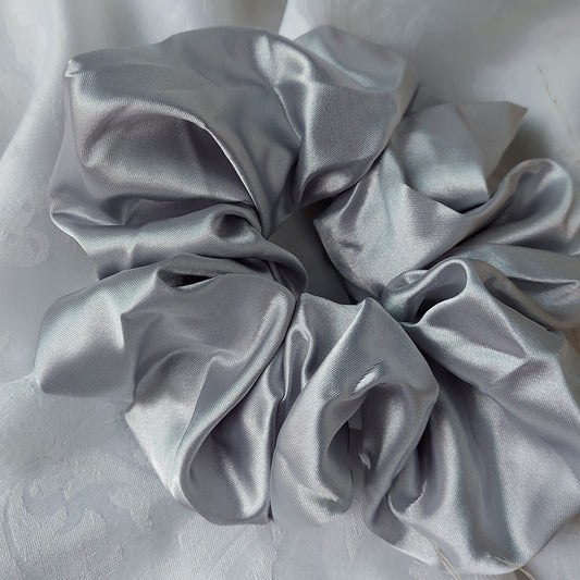 Silver Mist Satin Scrunchies.